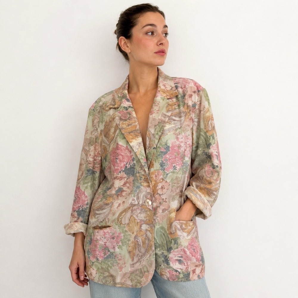Toni Garment CC Magic VTG 80s Pastel Floral Oversized Blazer M/L Rayon USA Made